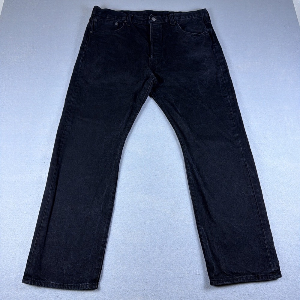 Levis 501 Jeans Mens 38x28 Black Dark Wash Denim Button Fly Straight Original
